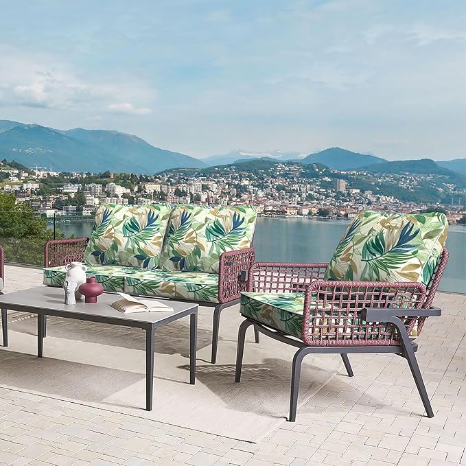 LVTXIII Outdoor Deep Seat Cushion Patio Seat and Back Cushion Set Seasonal Chair Cushion for Dining Arm Chairs, Wicker Chairs and Garden Furniture Decoration, 24"x24"x4", Lush Leaf Green-VerdiqueGarden