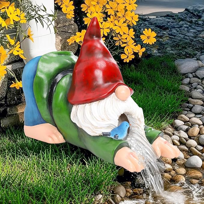 WONDER GARDEN Gnome Gutter Downspout Extensions - 3'' x 4'' Decorative Downspout Extender Diverter, Outdoor Splash Block Sculpture Garden Decor, Waterproof Gutter Guard for Lawn, Garden, Lawn-VerdiqueGarden