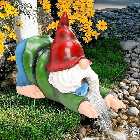 WONDER GARDEN Gnome Gutter Downspout Extensions - 3'' x 4'' Decorative Downspout Extender Diverter, Outdoor Splash Block Sculpture Garden Decor, Waterproof Gutter Guard for Lawn, Garden, Lawn-VerdiqueGarden