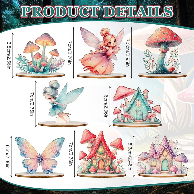 16 Pcs Fairy Party Decorations Wooden Fairies Centerpieces Table Topper Vintage Fairies Mushroom Butterfly Decorations for Home Table Woodland Forest Birthday Party Decor-VerdiqueGarden