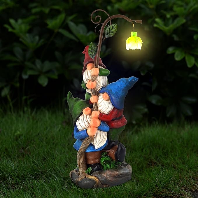 Gnome Figurine Garden Decor, Solar Resin Gnomes Outdoor Statue, Funny Gnome Gift Sculpture Decoration for Home Patio Yard Lawn Porch Ornament-VerdiqueGarden