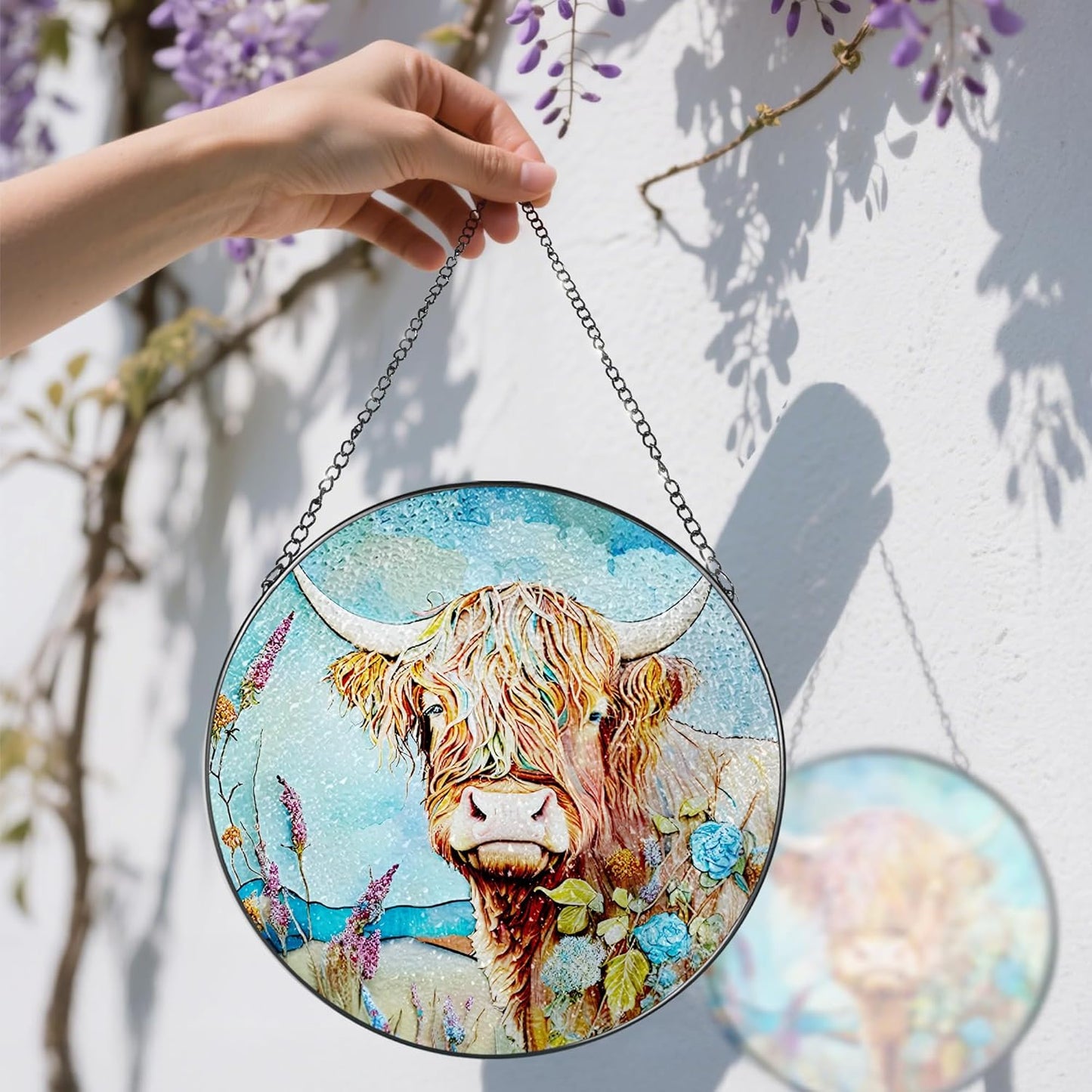 Stained Glass Window Hanging, Stained Glass Suncatcher, Cow Sun Catcher, Window Hanging Decor, Cow Gift, Gifts for Mothers Day or Fathers Day, Christmas or Birthday Gift, Gifts for Her Him-VerdiqueGarden