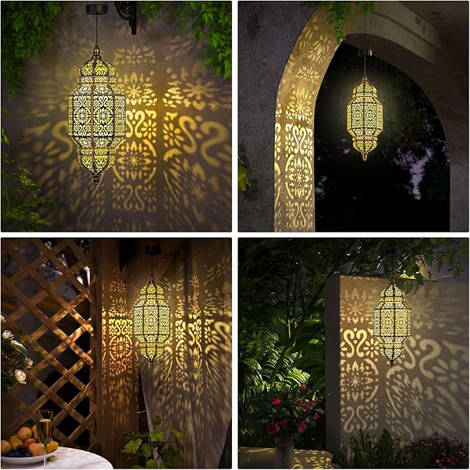 Twinkya 18 Inch High Large Hanging Solar Lights Outdoor Garden Decorative Solar Lantern Waterproof Plastic Moroccan Outdoor Decorations for Patio Pathway Yard Porch Backyard Garden Decor (1 Pack)-VerdiqueGarden