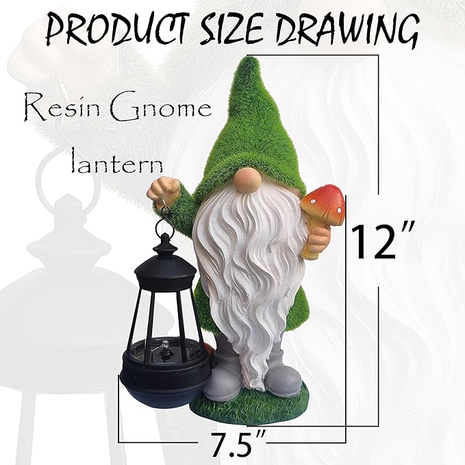 Solar Gnomes Garden Statues,Resin Gnome Figurine Holding Mushroom and Solar Lights Lantern,Outdoor Yard Art Decorations for Garden Patio Lawn-VerdiqueGarden