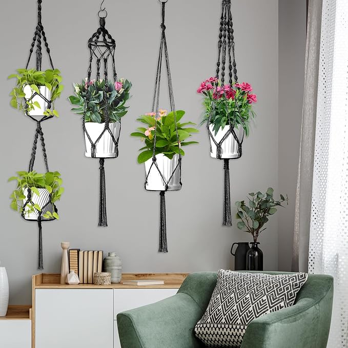 Hoteam 12 Pcs Macrame Plant Hangers Macrame Hanging Planters for Indoor Plants Handmade Boho Hanging Baskets Flower Pots Holder for Outdoor Home Wall Decor-VerdiqueGarden