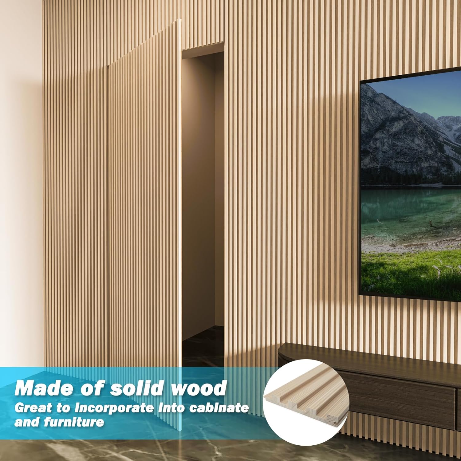 Art3d Slat Wood Wall Paneling for Interior and Ceiling Decoration - Pack of 4pcs + 1pc End-Trim, Size 108 x 5.7in.- Ashtree-VerdiqueGarden