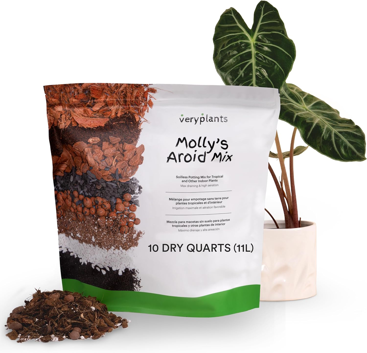Molly's Aroid Mix - Premium Soilless Potting Mix for Houseplants - Fast Draining, Chunky & Easier to Water vs. Soil for Indoor Plants - with Bark, Coco Chips, Worm Castings, Mycorrhizae 10 Dry Quarts-VerdiqueGarden