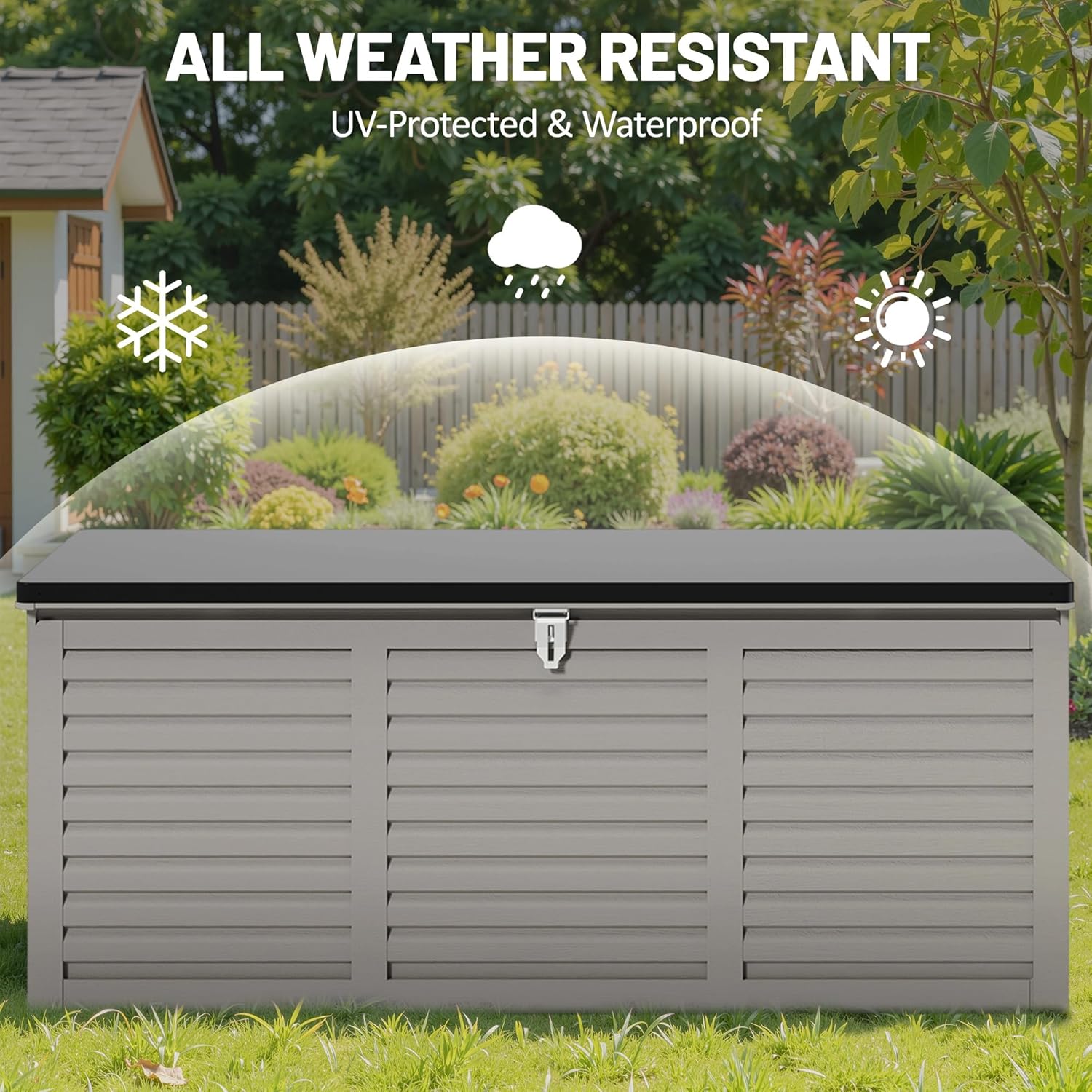 130 Gallon Deck Box Outdoor Waterproof Storage Box Lockable Resin Outdoor Storage Box for Garden Tools Patio Cushions UV-Resistant & Easy Assembled (Gray)-VerdiqueGarden