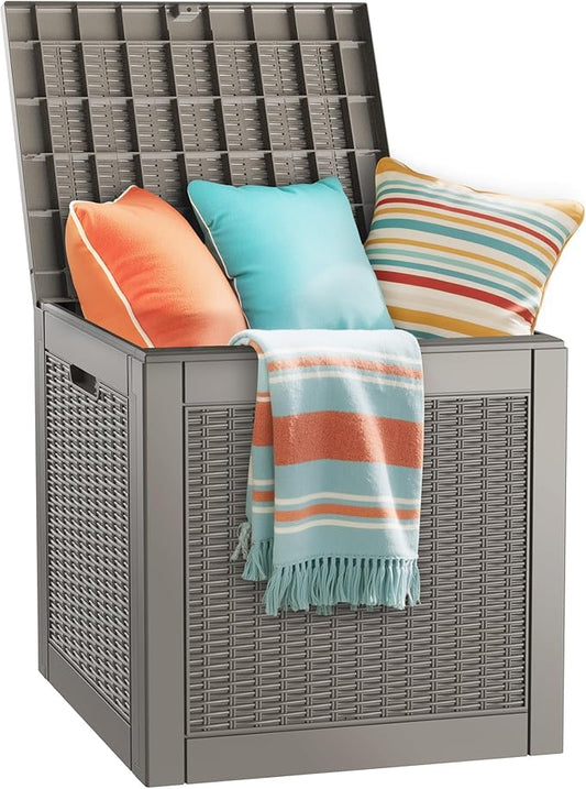 KAMABOKO 30 Gallon Outdoor Storage Box, Resin Deck Boxes Indoor and outdoor, Waterproof Storage Box Lockable Lid for Garden Tools, Package Delivery, Pool Supplies, Patio Cushions, Grey-VerdiqueGarden