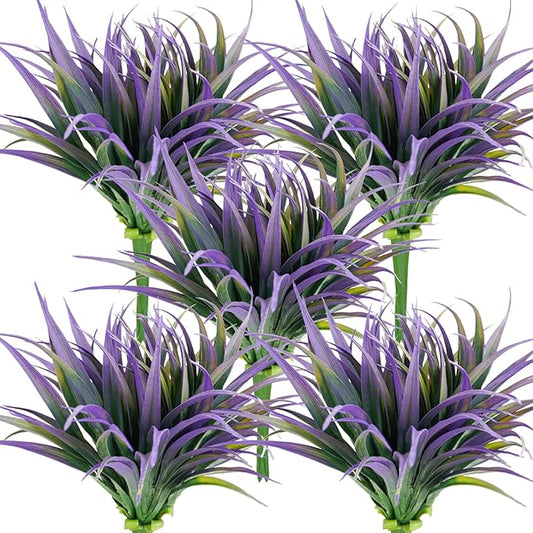 32Pcs Artificial Grass Fake Plants 17.3in Outdoor Plants UV Resistant Faux Greenery Stems Fake Grass for Home Window Garden Office Patio Pathway Front Porch Halloween Décor Green & Purple-VerdiqueGarden