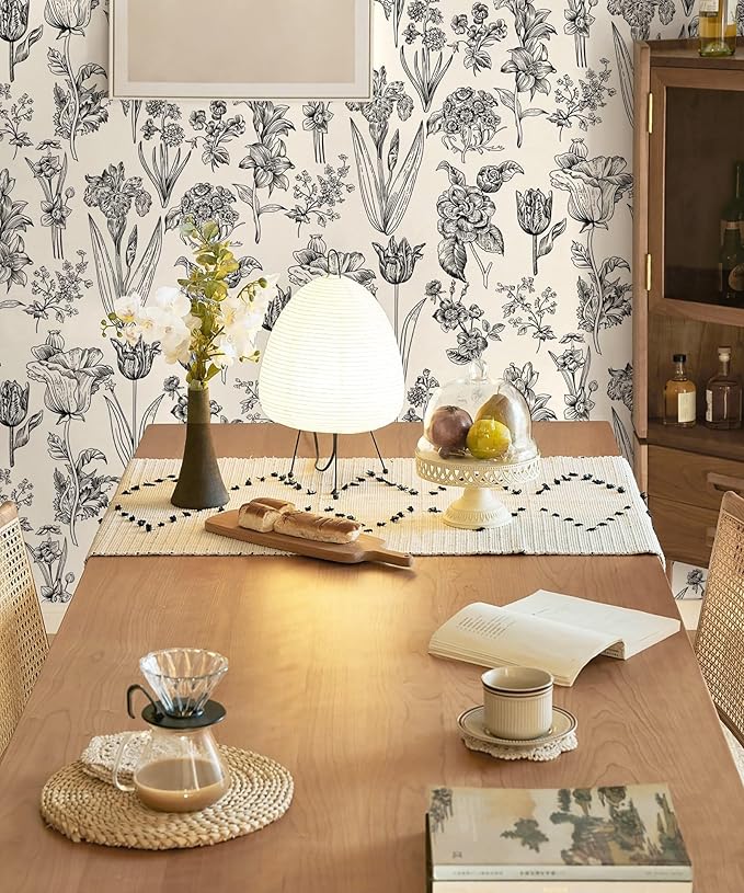 Dimoon 236"x17.3" Floral Peel and Stick Wallpaper Beige Contact Paper Waterproof Wallpaper Delicate Vintage Flower Thicken Plant Self Adhesive Removable Wall Covering Shelf Liner Decal Vinyl Roll-VerdiqueGarden