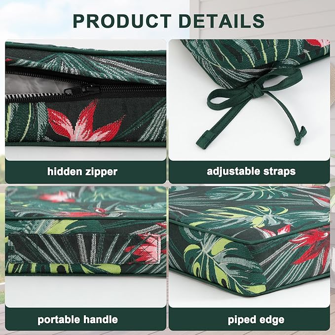 Favoyard Outdoor Chair Cushion 22 x 22 x 3 In Waterproof Pattern Fade Resistant Cushions for Patio Furniture with Removable Cover Attach Straps 28D Foam Insert Cushions Pads for Seat Sofa Couch 2 Pack-VerdiqueGarden