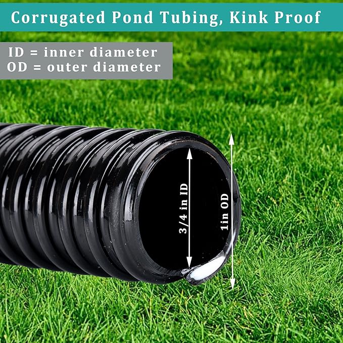 Black Vinyl Tubing ID 3/4” × 10ft Pond hose Corrugated Flexible Reinforced PVC Hose for Pond Pump Fountain Garden Waterfall, Non-toxic & Kinkproof, with 2 clamps-VerdiqueGarden