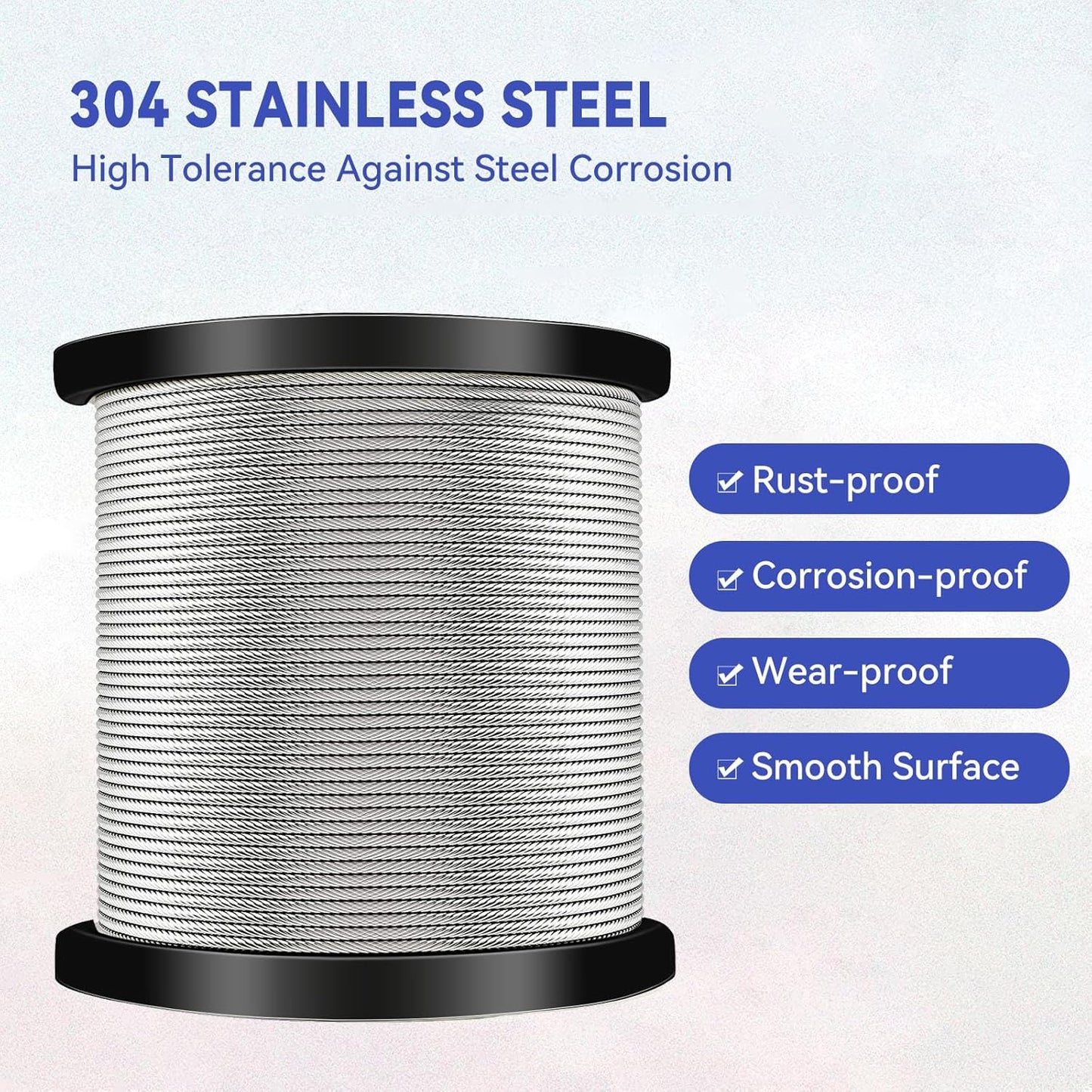 1/4" Stainless Steel Cable,7x19 Strand Aircraft Wire Rope,Cable for Heavy Duty Applications,Zip Iine and Outdoor Pulley Cables,Deck Railing, with Gloves,Breaking Strength 6400 Ibs,150FT-VerdiqueGarden