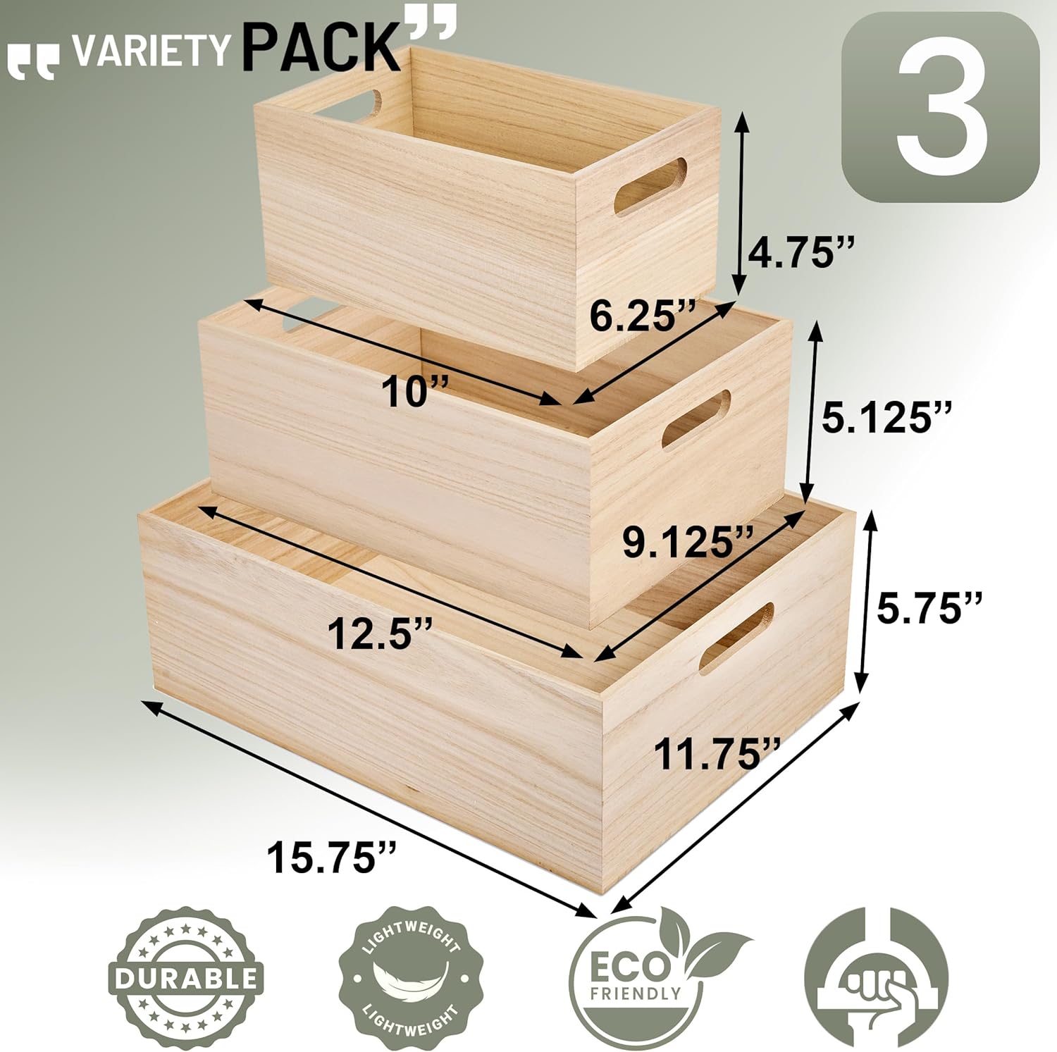 Sorbus Unfinished Wood Crates - Organizer Bins, Wooden Box for Pantry Organizer Storage, Closet, Arts & Crafts, Cabinet Organizers, Containers for Organizing (3 Pack)-VerdiqueGarden