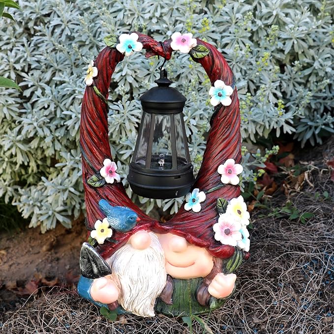 Outdoor Couple Gnome Decorations with Solar Light Lantern Double Cute Gnomes Resin Statues Outdoor Decor Gifts for Valentine's Day Anniversary(Couple Gnome)-VerdiqueGarden