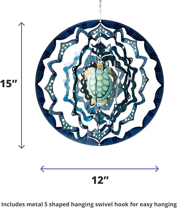 VP Home Kinetic Wind Spinner - Large Mandala Turtle - Colorful Garden Metal Outdoor Spinners - Unique Yard Wind Catchers - 3D Garden Wind Art Sculpture - Lawn and Patio Hanging Windmill Decorations-VerdiqueGarden