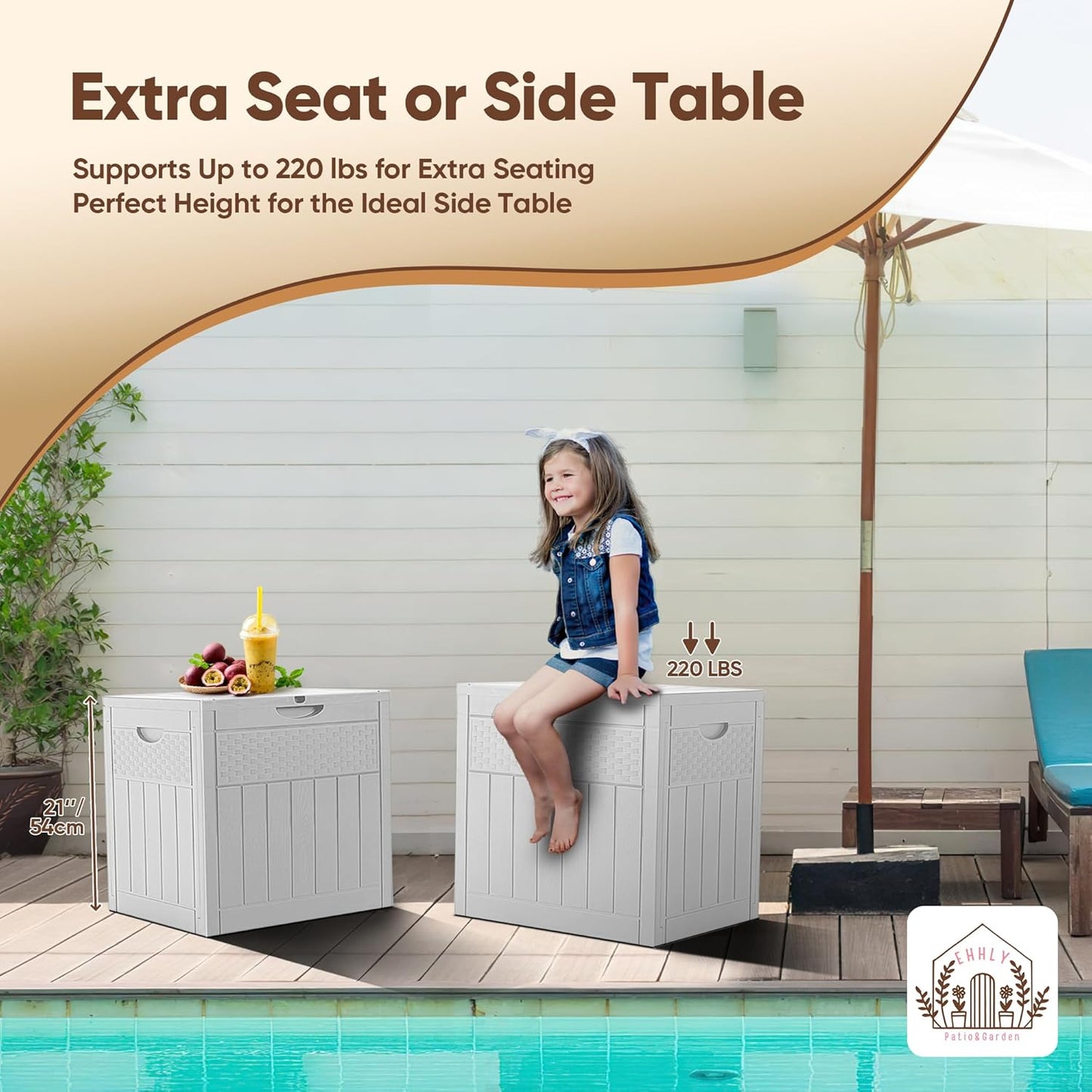 33 Gallon Deck Box, Small Outdoor Storage Box Waterproof, Lockable Secure Package Bin Delivery Box for Outside Front Porch, Patio Cushions Storage Box, Delivery Driver Snack Box for Porch, White-VerdiqueGarden