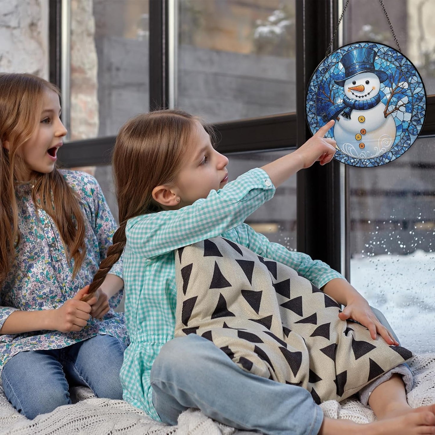 Stained Glass Window Hanging - Winter Snowman Suncatcher for Windows Hanging Whimsical Light Catcher Home Decor Terrace Garden Sun Catcher Gifts for Women Wife Mom Sister Nana 7.8 in-VerdiqueGarden