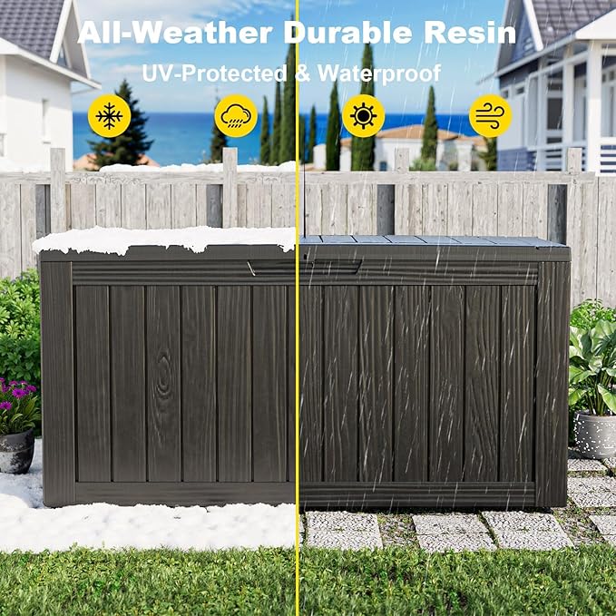 75 Gallon Waterproof Outdoor Storage Box,Resin Deck Box,Lockable Outside Storage Box Container for Patio Furniure,Garden,Pool Tools (75 Gallon,Black)-VerdiqueGarden