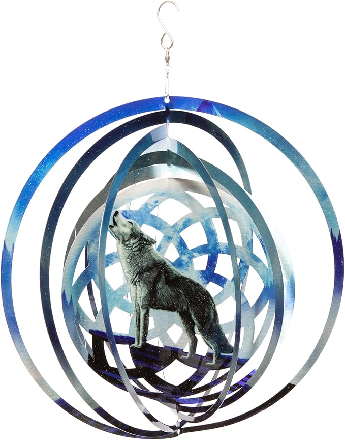 VP Home Wolf Dreamcatcher Kinetic Wind Spinner for Yard and Garden Wind Spinner Outdoor Metal Large Hanging Wolf Decor 3D Garden Art Wind Sculpture Spinners-VerdiqueGarden