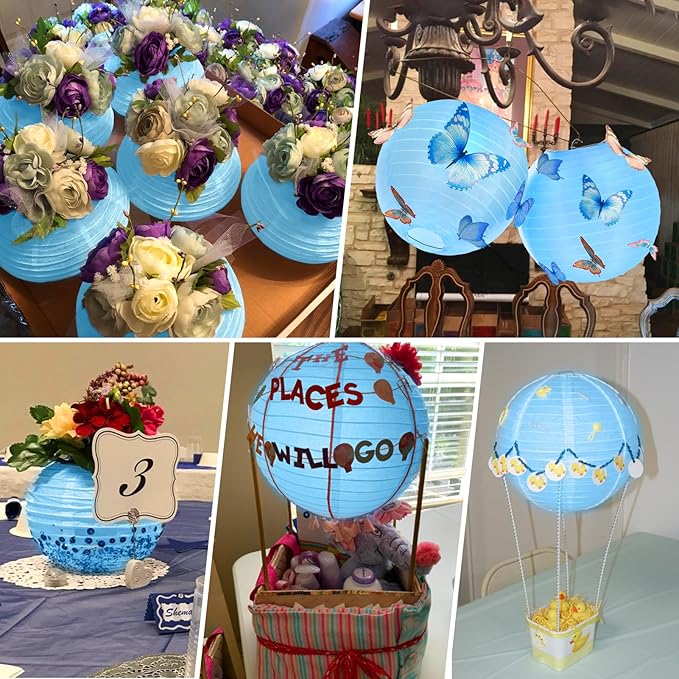10 Pack Outdoor Silk Lanterns Decorative, 10inch Waterprooof Outside Indoor Chinese Hanging Round Lanterns for Weddings, Birthdays, Parties Decoration(Blue)-VerdiqueGarden