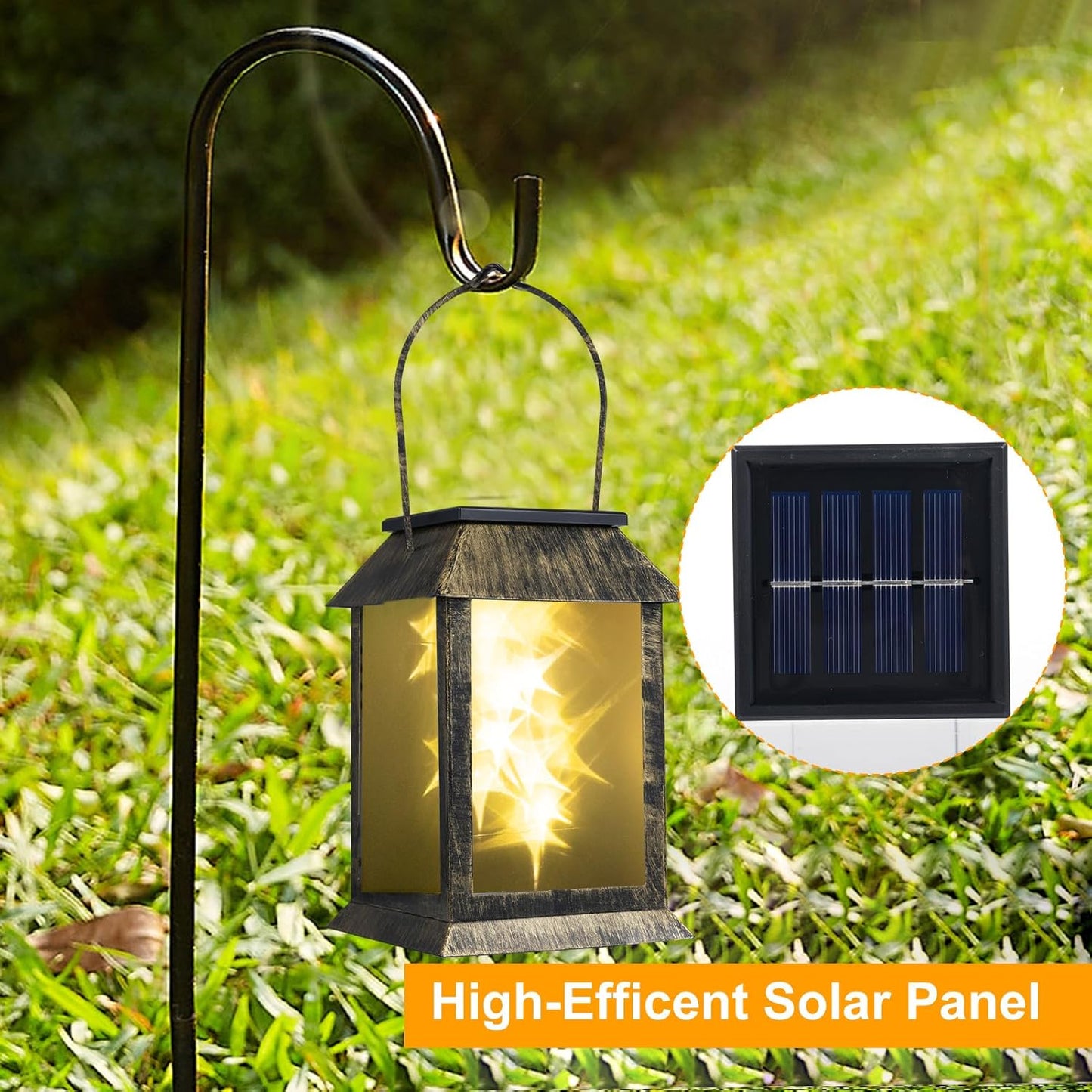 2 Packs Solar-Powered Outdoor Lanterns Vintage Garden Decorative Light Auto Dusk to Dawn Hanging Lantern Warm Glow Courtyard Landscape Lights IP54 Waterproof-VerdiqueGarden