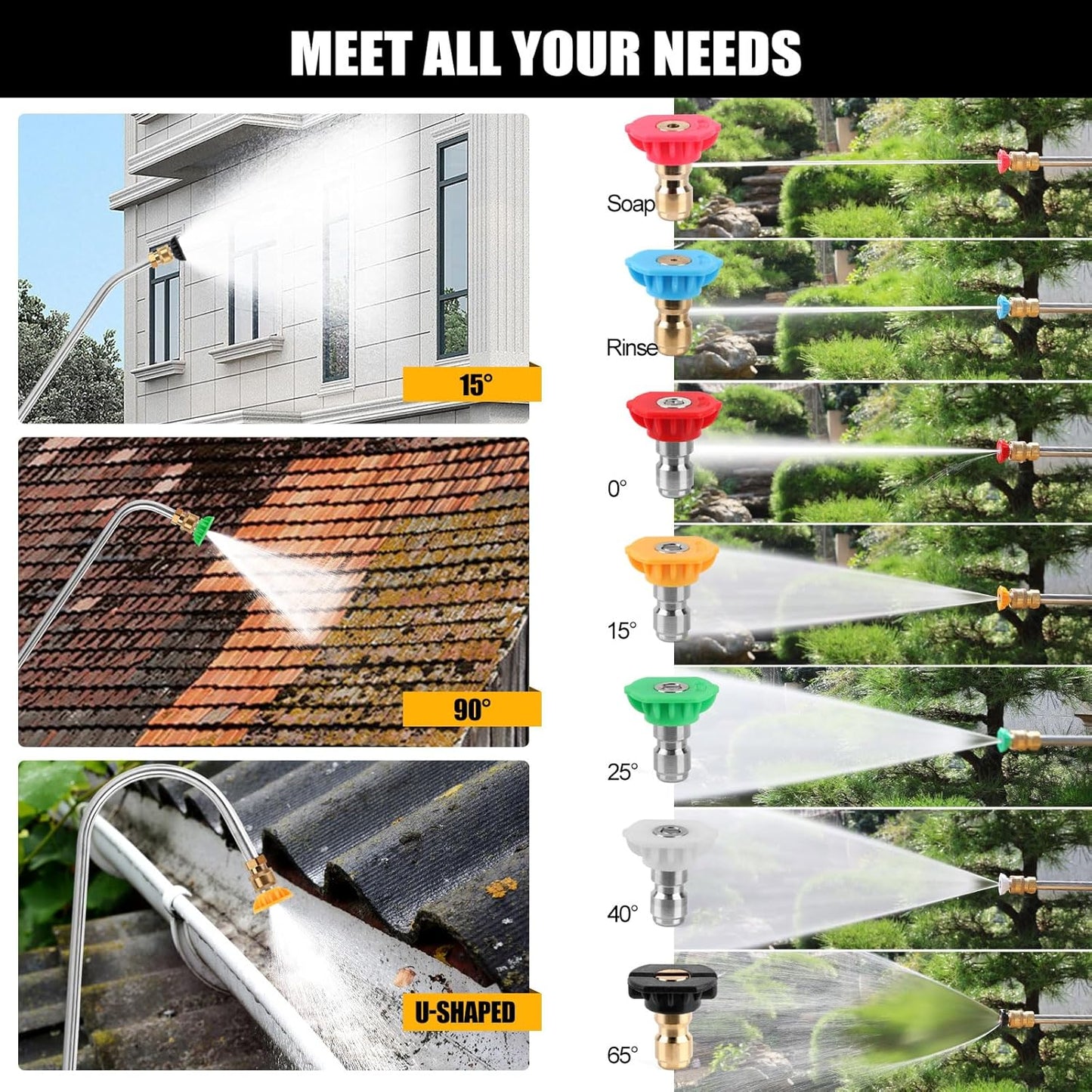24 FT Telescoping Pressure Washer Wand with Power Washer Extension Wand, Gutter Cleaner Attachment, 4 Adapters, 7 Spray Nozzles & Support Belt Pressure Washer Extension Pole for Wall Roof Gutter-VerdiqueGarden
