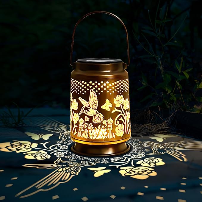 KY&BOSAM Solar Lanterns Outdoor Waterproof Rose Hummingbird Garden Decor Birthday Gift for Women Mom Grandma Hangings Solar Lights Metal Diwali Decoration Outside Lantern for Yard Patio Backyard Porch-VerdiqueGarden