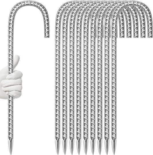 10 Pack Ground Garden Rebar Stakes Rebar 16 Inch Anti-Rust Galvanized Steel J Shape Hook Heavy Duty Ground Anchors for Tents, Position Kits,Fences, and Trampolines Landscape Fabric-VerdiqueGarden