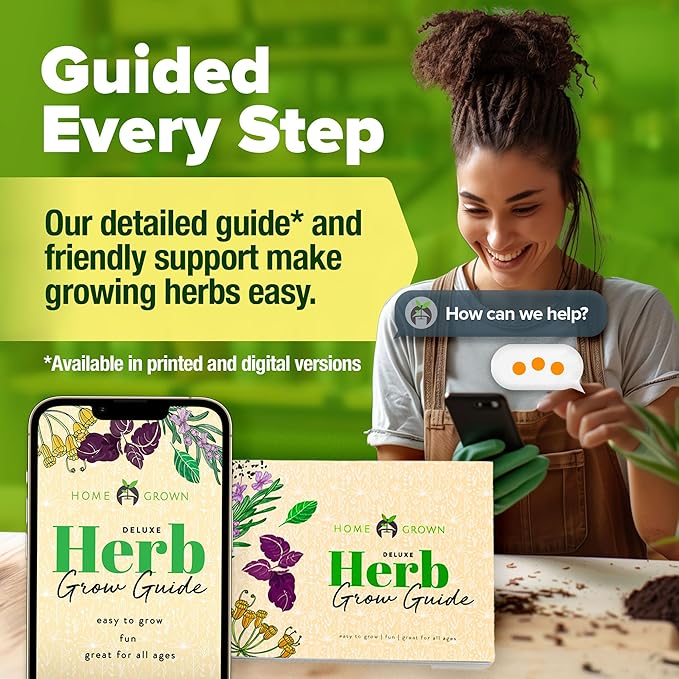 HOME GROWN Indoor Herb Garden Kit w/Glazed Ceramic Pot - Easy-to-Grow Kitchen Window Gardening Starter Set - Unique Housewarming Gift for Women, Mom, Gardeners, Friend, Her, Mother-VerdiqueGarden