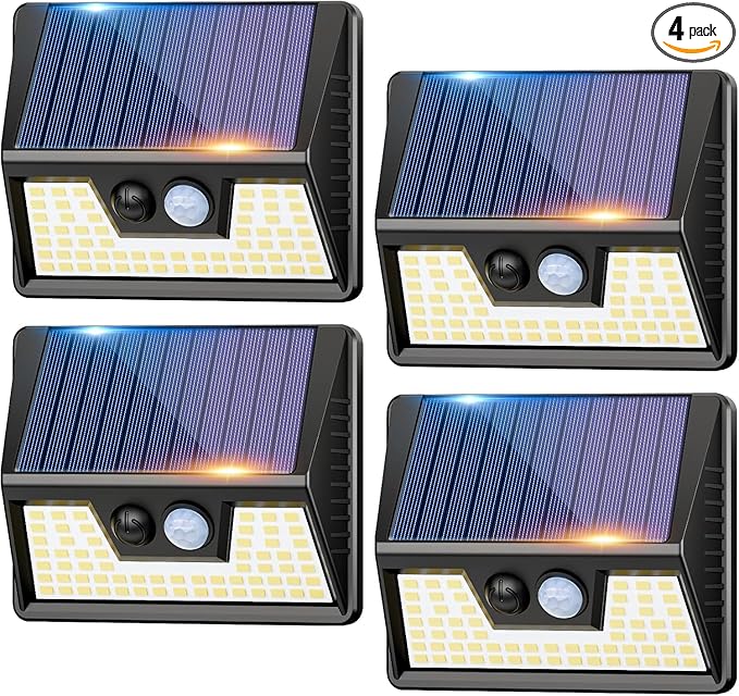 4 Pack Solar Motion Lights Outdoor, Waterproof Fence Lights Solar Powered with 3 Lighting Mode, Cold White LED Step Light for Outside Wall Yard Deck Stairs Garden - Black-VerdiqueGarden