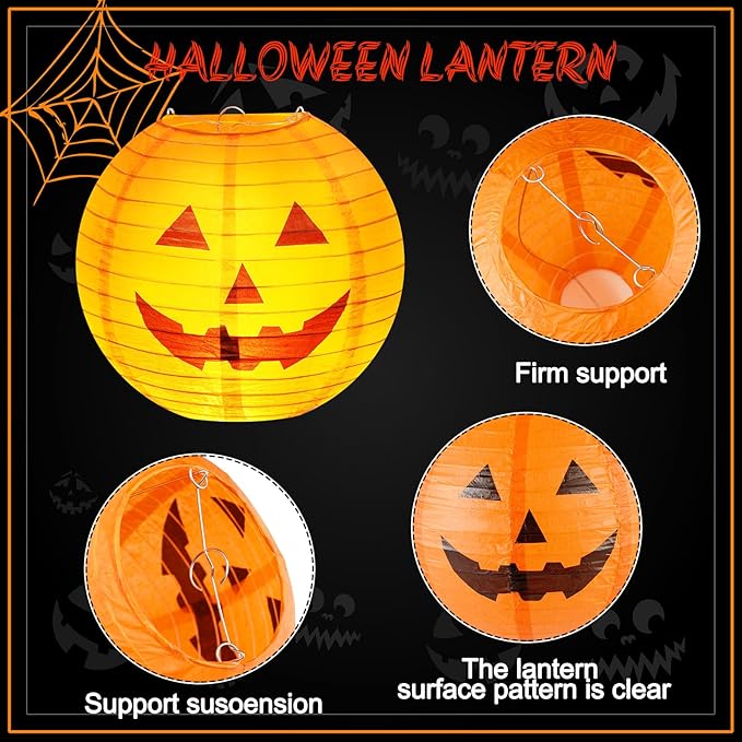 Retisee 20 Pcs 10 Inch Halloween Paper Lanterns Jack O Lantern Pumpkin Halloween Party Decorations Halloween Hanging Pumpkin Decor with Lights Suitable for Indoor Outdoor Yard, Lawn, Garden, Party-VerdiqueGarden