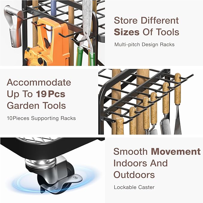 Garden Tool Organizer Outdoor Garage and Shed Tool Storage Yard Tool Holder and Storage Rack Garden Tool Stand for Shed and Garage-VerdiqueGarden