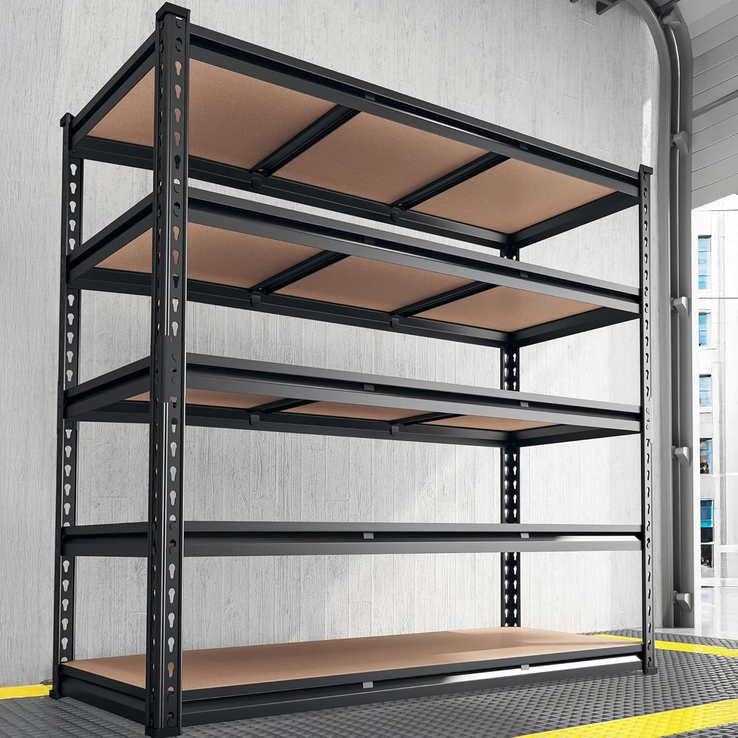 REIBII 48.2" W Garage Shelving, Storage Shelves Load 3000LBS, Adjustable Garage Shelving Heavy Duty for Pantry, Basement, Warehouse, 48.2" W X 71.9" H X 24" D, Black-VerdiqueGarden