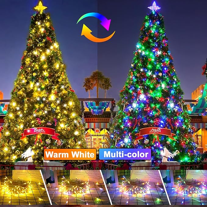 KNONEW 403ft 1000 LED Christmas Lights Color Changing String Lights Outdoor with 11 Modes for Xmas Tree Trunk Yard Porch Outdoor Wedding Party Decorations (Warm White to Multicolor)-VerdiqueGarden