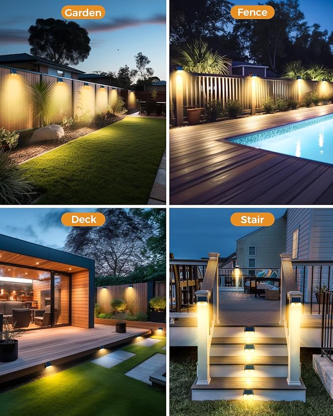 12 Pack Solar Fence Lights, Motion Sensor Deck & Wall Lights - Warm White LED, Wireless, Waterproof, Outdoor for Yard, Steps & Garden - Black-VerdiqueGarden