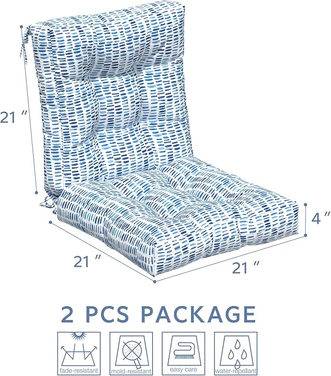 LVTXIII Outdoor Adirondack Chair Cushions, L42 x W21 x H4 Patio Tufted Low Back Cushions, Seasonal Replacement Rocking Chair Cushion for Home Garden Furnitue, Set of 2, Pebble Blue-VerdiqueGarden