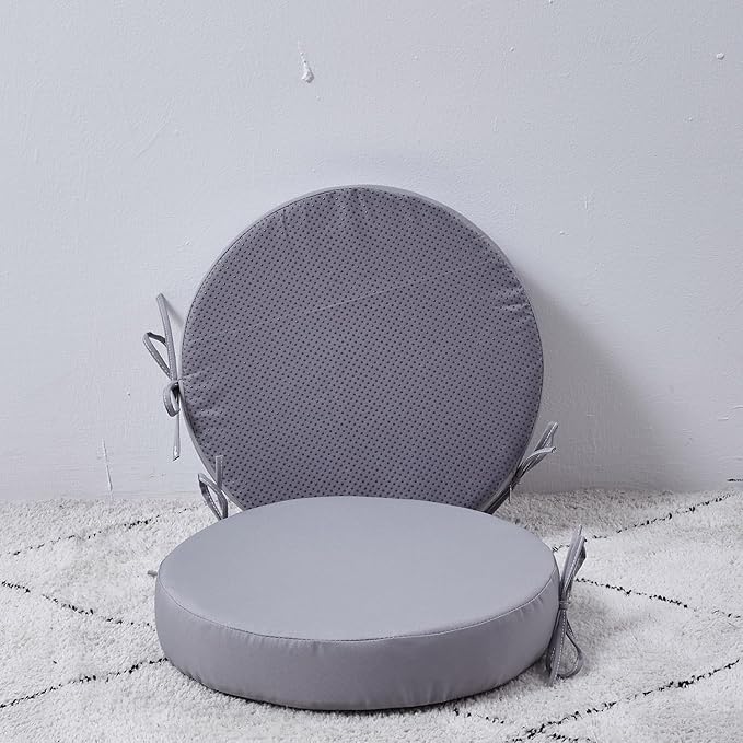 15 x 15 Inch Round Cushions for Outdoor Furniture Non-Slip Waterproof Patio Bistro Chair Cushion with Ties Bar Stool Seat Cushion for Kitchen Chairs Set of 2, Light Gray-VerdiqueGarden