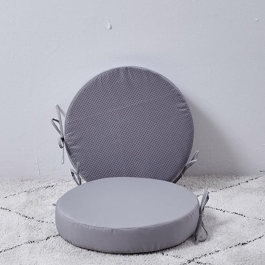 15 x 15 Inch Round Cushions for Outdoor Furniture Non-Slip Waterproof Patio Bistro Chair Cushion with Ties Bar Stool Seat Cushion for Kitchen Chairs Set of 2, Light Gray-VerdiqueGarden
