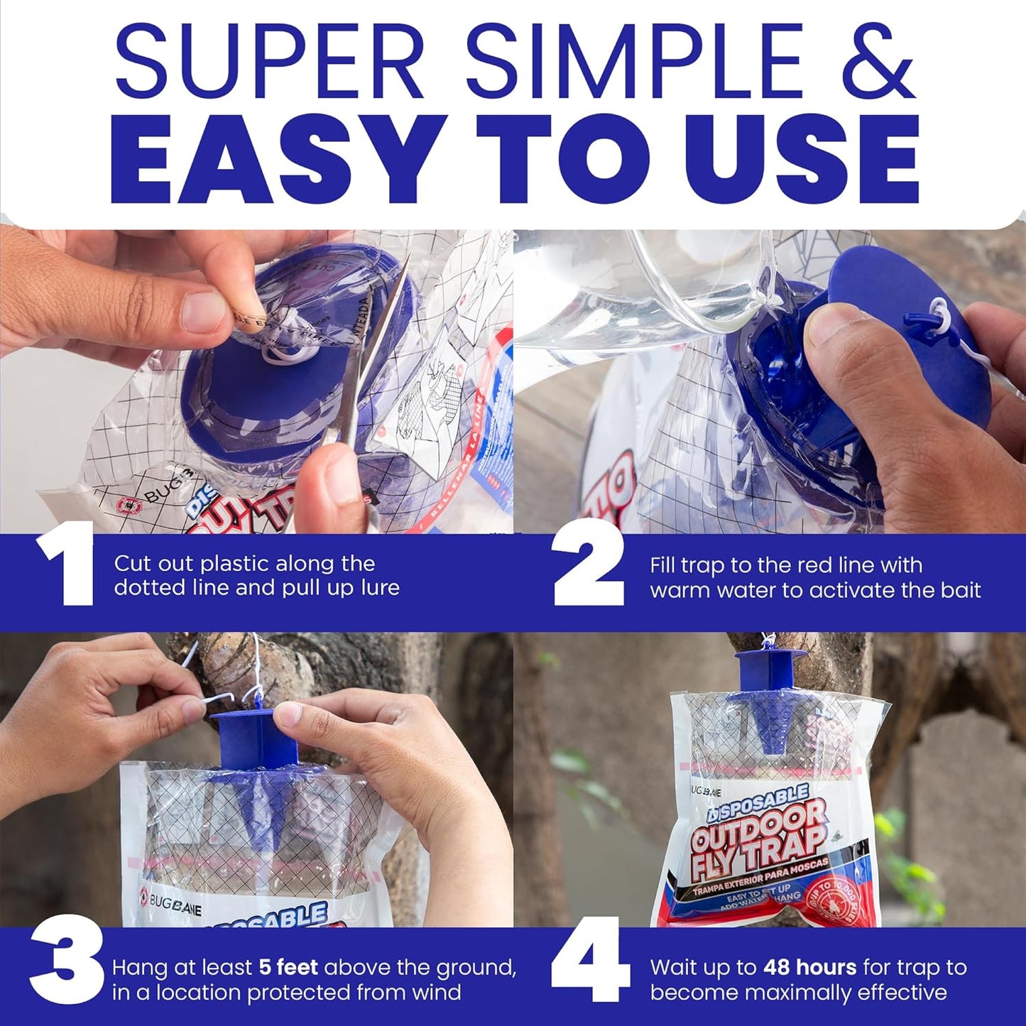 Fly Traps Outdoor Fly Trap for Patio. 9 Non-Toxic Pre-Baited Flies Bags Outdoor Disposable. Hanging Bug Catchers for All Filth Flies Killer for Outside Bug Control in Yard Horse Ranch Trash Can-VerdiqueGarden