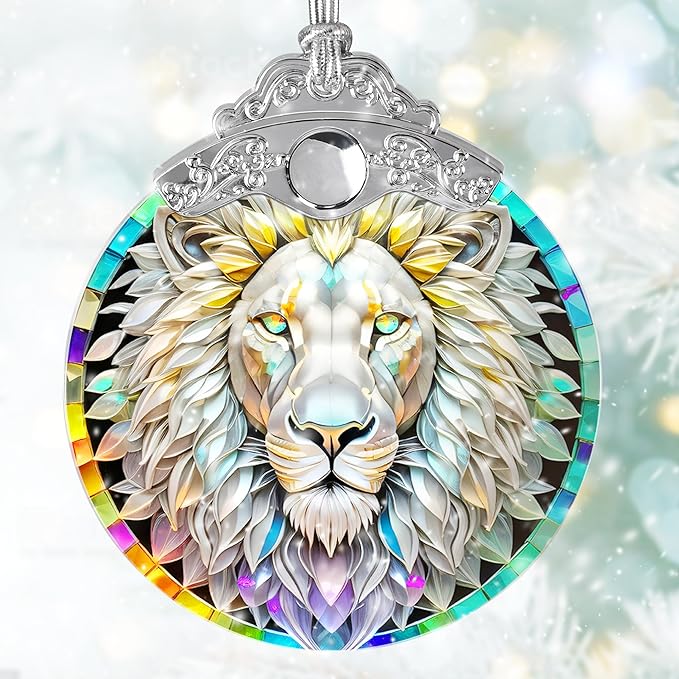 Stained Glass Suncatcher, Jocidea Lion Ornament, Christmas Ornaments, Holidays Ornaments, Christmas Tree Decor, Lion Decor for Home, Lion Gifts-VerdiqueGarden