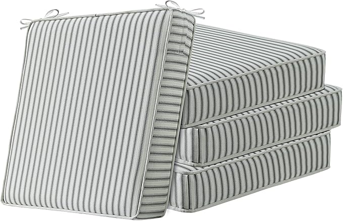 Square Corner Seat Cushions, 19" x 19" x 3", Set of 4, Indoor Outdoor Water Repellent Universal Chair Pads with Ties for Patio Furniture, Garden Deck Dining Chairs, Black and White-VerdiqueGarden