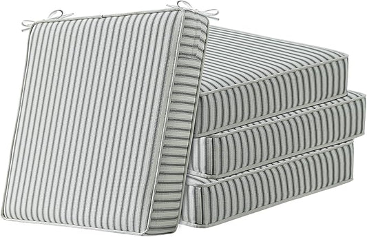 Square Corner Seat Cushions, 19" x 19" x 3", Set of 4, Indoor Outdoor Water Repellent Universal Chair Pads with Ties for Patio Furniture, Garden Deck Dining Chairs, Black and White-VerdiqueGarden