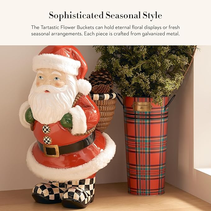 MACKENZIE-CHILDS Galvanized Flower Buckets, Decorative Metal Buckets, Tartastic, Set of 3-VerdiqueGarden