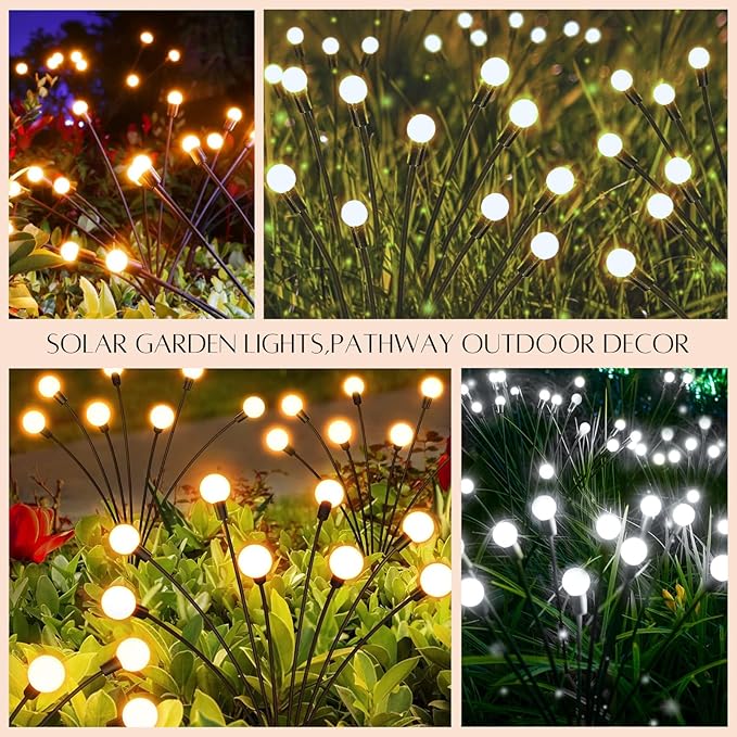OZS 4-Pack Warm White &4-Pack Cool White Total 64LED Solar Garden Lights - Solar Lights Outdoor, Solar Firefly Lights, Sway by Wind,Solar Fairy Lights Waterproof for Yard Garden Decoration-VerdiqueGarden