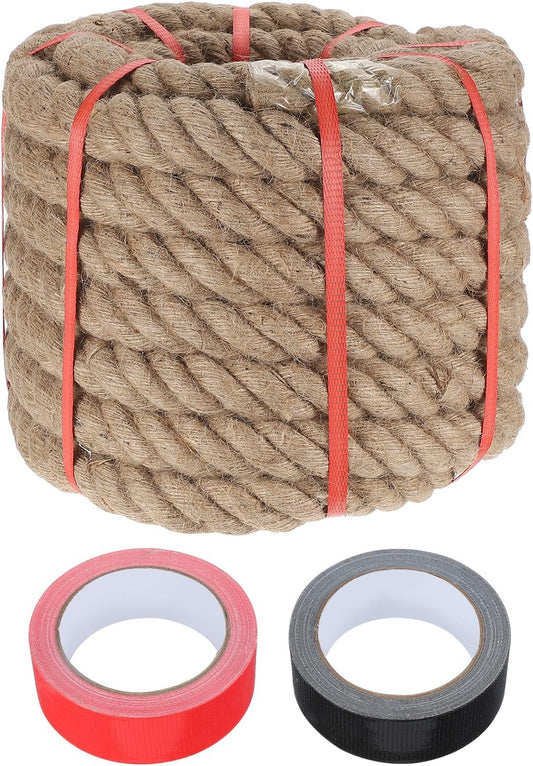 MECCANIXITY Jute Rope 1.2 Inch x 85ft, Thick Twine Rope Ropes Braided Jute Twine Natural Brown Burlap Cord String Heavy Twisted with Tapes for Decorative Crafts Railing Swing Tug of War-VerdiqueGarden