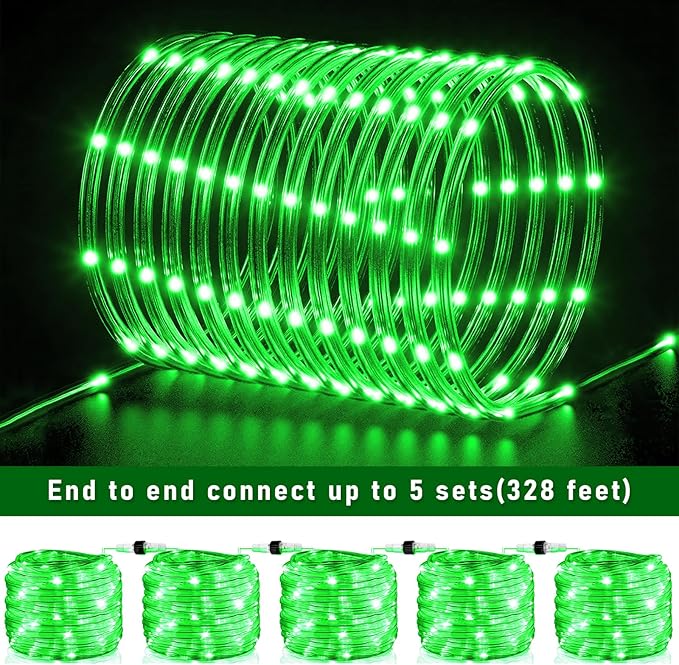 66FT 200 LED Rope Lights for Outside, St. Patrick Day Fairy String Lights with Waterproof 8 Modes, Flexible and Connectable Plug in Twinkle Lights for Indoor Patio Pool Party Holiday Decor, Green-VerdiqueGarden
