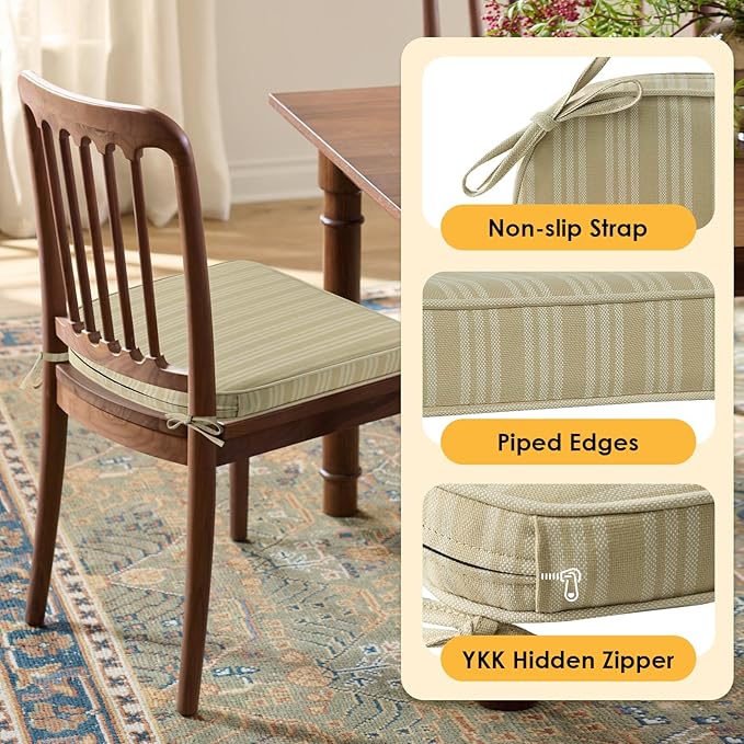 Outdoor Round Corner Seat Cushion, 17"x16"x2", Set of 4, Non Slip Seat Cushion Pads with Removable Cover for Patio Furniture, Garden Yard Lawn, Beige Brown Stripe-VerdiqueGarden