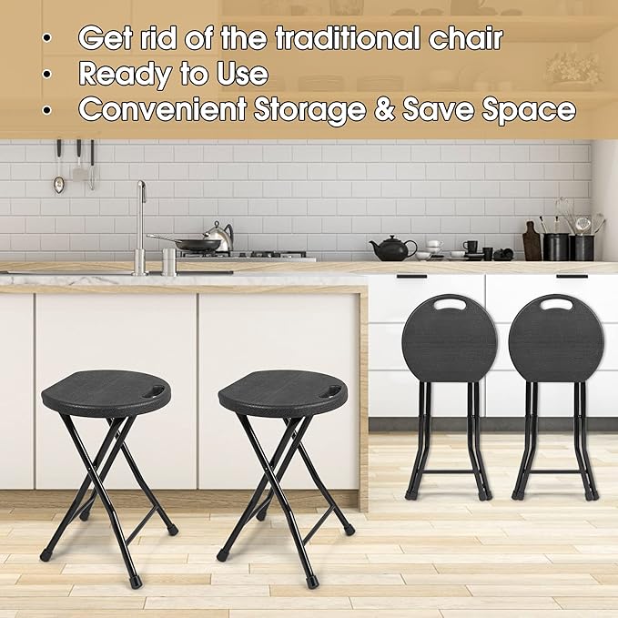 Folding Stool, 550lbs Capacity Foldable Stool with Handle, Portable Stools for Adults Heavy Duty, 18 inch Collapsible Chair for Meeting Room/Party/Garden/Home (Set of 2, Black)-VerdiqueGarden